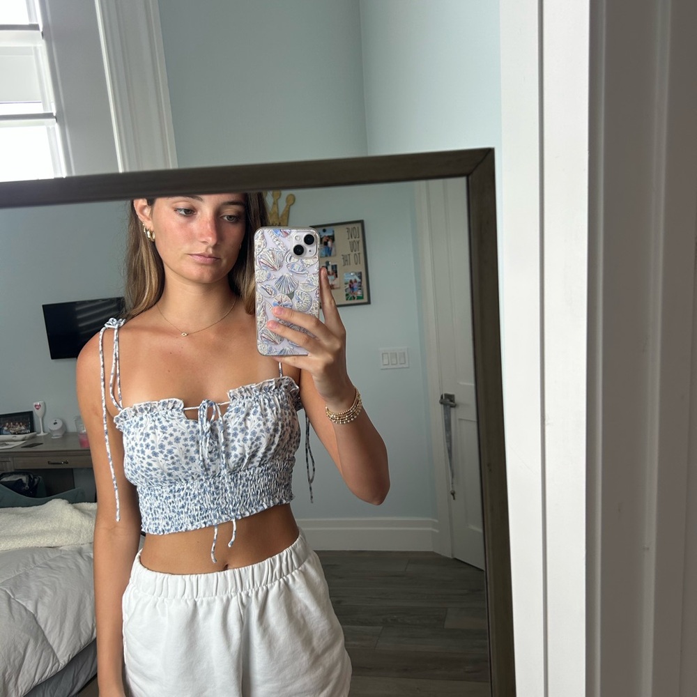 Princess Polly Blue and White Floral Crop Top